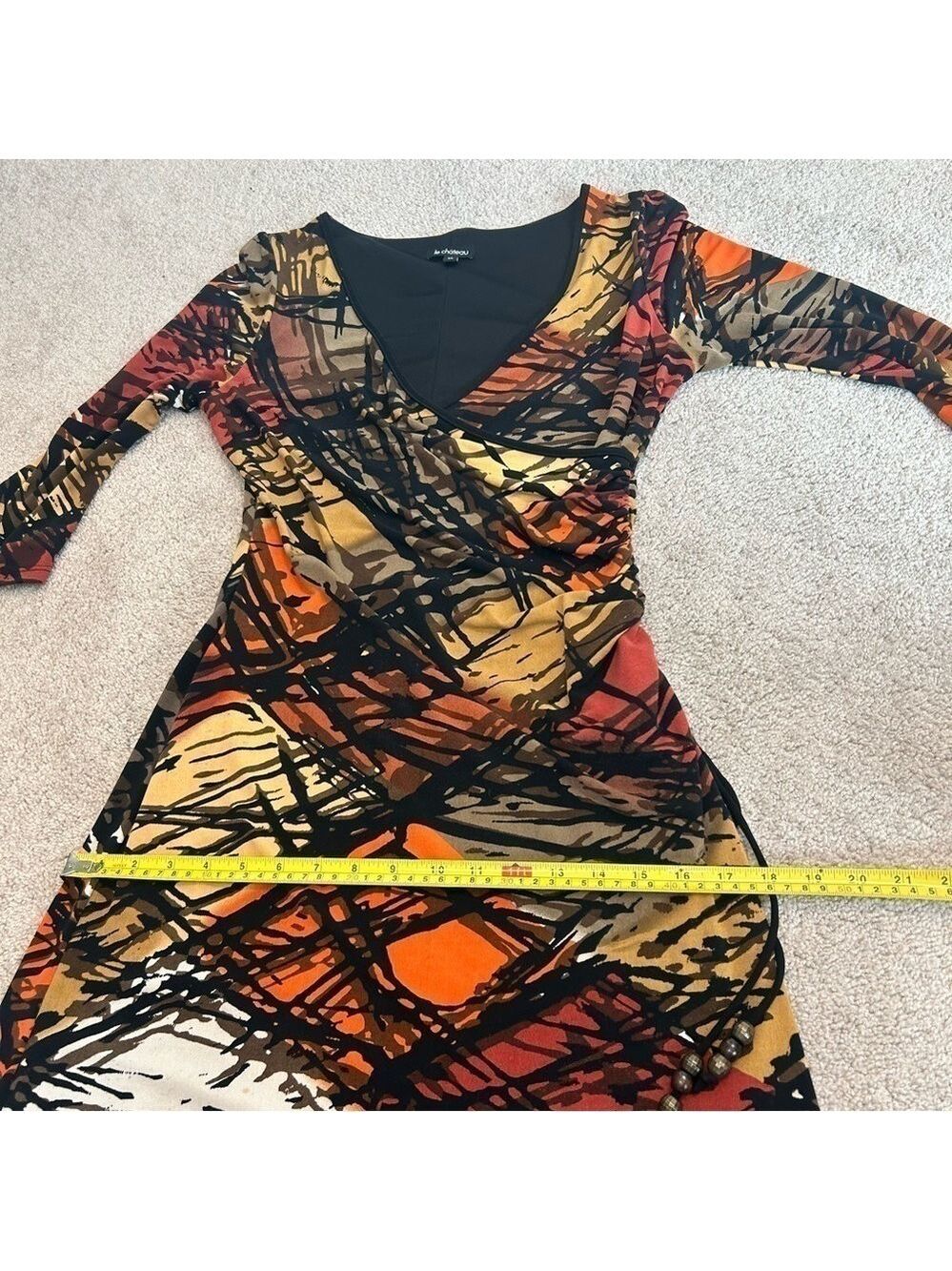 Le Chateau multicoloured zigzag artsy print long sleeve V-neck faux wrap dress S - Picture 15 of 16